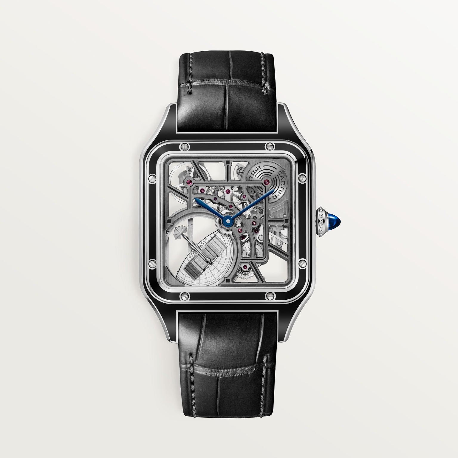 Cartier Santos-dumont Skeleton Equipped with A Micro-rotor Large Model WHSA0044 front on white background