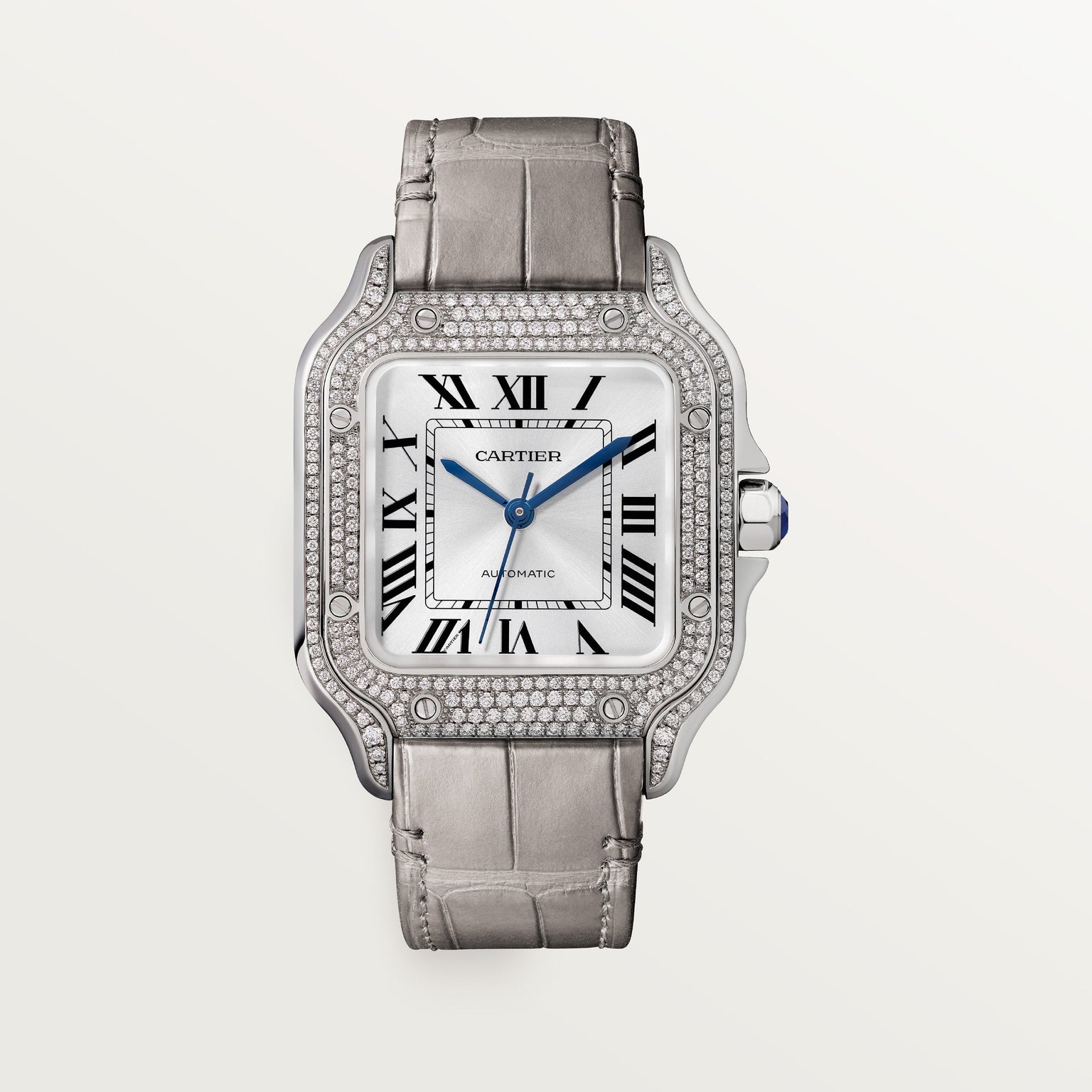 Cartier Santos de Cartier Medium Model WJSA0014 front on white background