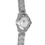 TAG Heuer Aquaracer Ladies Mother Of Pearl wristwatch with a metal band, white mother-of-pearl dial, and diamond hour markers.