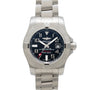 Breitling Avenger II Seawolf wristwatch featuring a silver case, black dial, metal bracelet, and date display at the 3 oclock position.