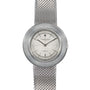 Audemars Piguet Signed Disco Volante Dress Watch Gübelin featuring a silver mesh band, round minimalist silver dial, and thin black hour markers.