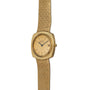 The Piaget Yellow Gold Hobnail Dress Watch features a square face, a textured band, and simple hour and minute hands.