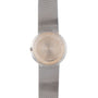 The Piaget Lapis Lazuli Dress Watch features a minimalist design with a silver mesh band and a blank, round face.