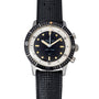 The Breitling Superocean Slow Counting Chronograph is a vintage wristwatch with a black strap and a black-and-white dial, three hands, and two buttons.