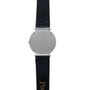 White gold ladies watch by Piaget shown from the back, featuring the engraved brand name.
