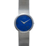 A Cartier White Gold Lapis wristwatch with a mesh band and blue lapis dial, featuring no hour markers.