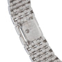 Close-up of the back of a Cartier Panthère Ruban Mother Of Pearl wristwatch featuring a metal link band and engraved markings.