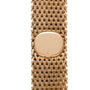 Close-up of the Patek Philippe Ellipse Ladies Woven Cuff, a gold watch with a mesh band and an oval, minimalist face free of hands or markers.