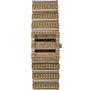 The Piaget Polo Pave is a gold and silver rectangular watch featuring rows of diamonds on the face and band.