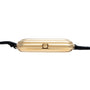 Side view of the Piaget Tank Blue Lapis watch featuring a gold rectangular case, black leather strap, and a small crown.
