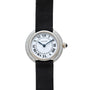 The Cartier Vendome Diamond watch features a black strap, Roman numerals, and a diamond-encrusted bezel.