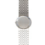 Piaget White Gold Lapis Lazuli Dress Watch displayed with its back case and geometric-patterned metal band, set against a white background.