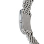 Side view of a Patek Philippe Gondolo Ladies silver wristwatch with a metal link band and a blank, rectangular face.