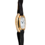 Cartier Ellipse gold wristwatch with a black strap and diamond accents, shown against a white background.