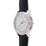 The Patek Philippe Multi-Scale Chronograph features a silver dial, black leather strap, multiple concentric scales, side crown, and pushers.
