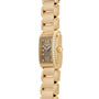 Patek Philippe Twenty-4 gold wristwatch with a rectangular face, diamond bezel, and link bracelet, pictured from a side angle.