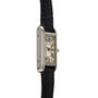 Side view of the Cartier Tank Ladies Allongee wristwatch with a rectangular face and black leather strap.
