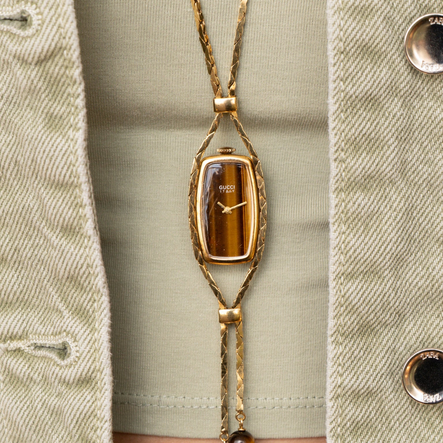 Gucci Tiger's Eye Sautoir Timepiece Necklace