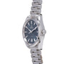 Omega Seamaster Aqua Terra watch with dark blue dial, stainless steel case, and matching bracelet.