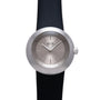 Ikepod Duopod watch with brushed silver round case, gray dial, silver hands, and black rubber strap.