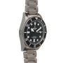 Tudor Pelagos dive watch with titanium case and bracelet, black dial with luminous hour markers and indices, rotating bezel.