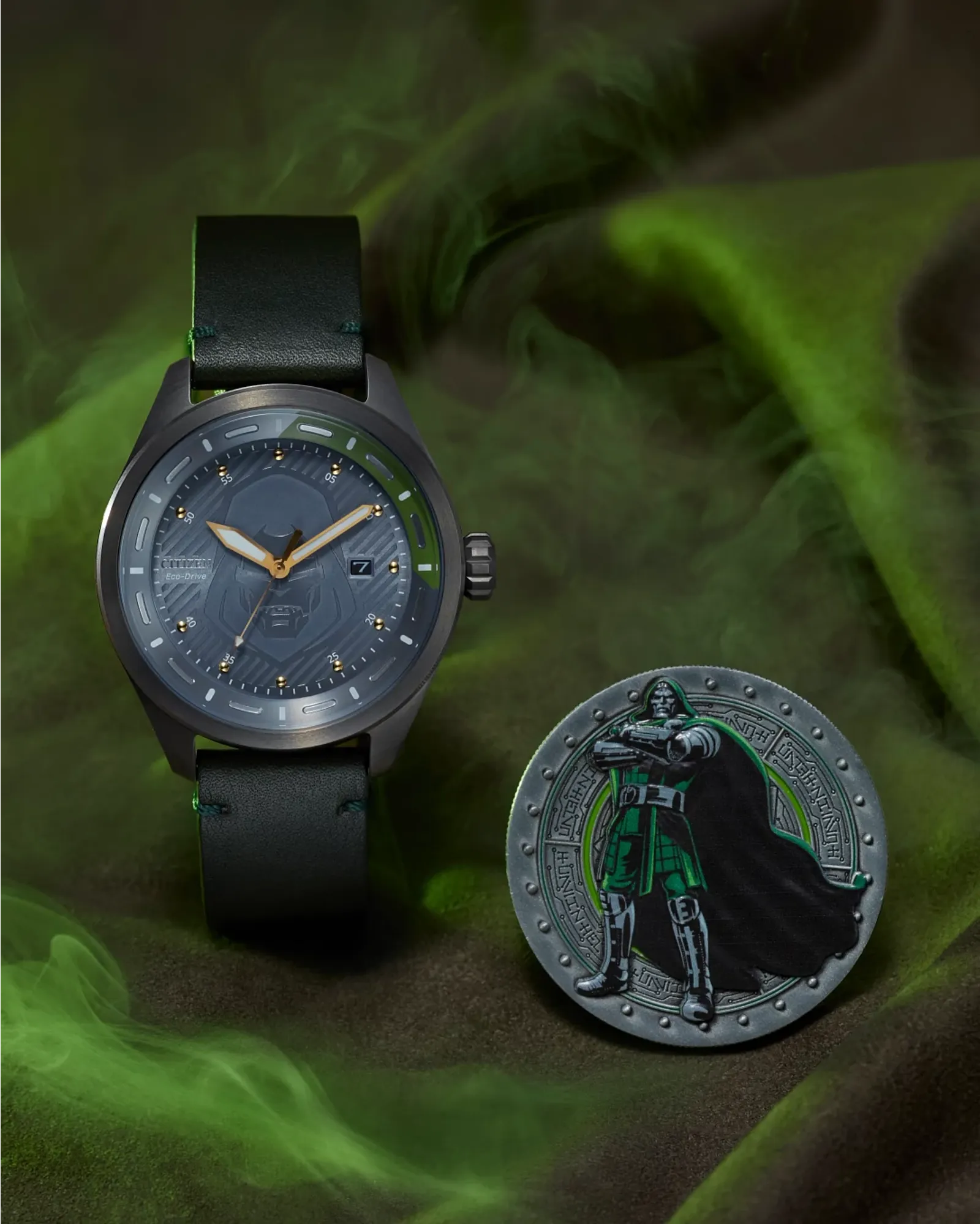 Eco-Drive Avengers Dr. Doom Special Edition | 43mm, Green Leather