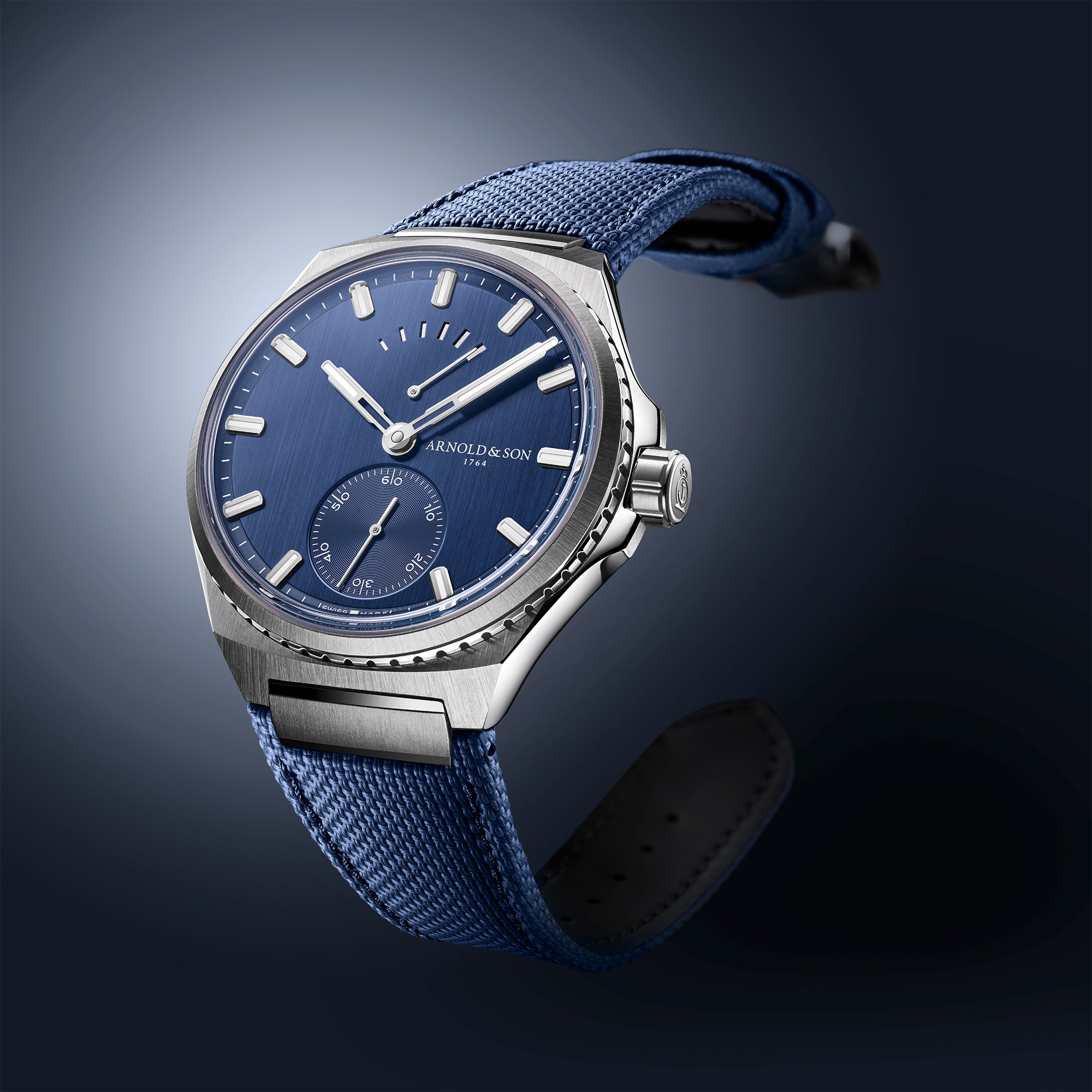 Longitude Titanium Ocean Blue Leather Strap Three Fourths