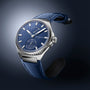 Longitude Titanium Ocean Blue Leather Strap Three Fourths