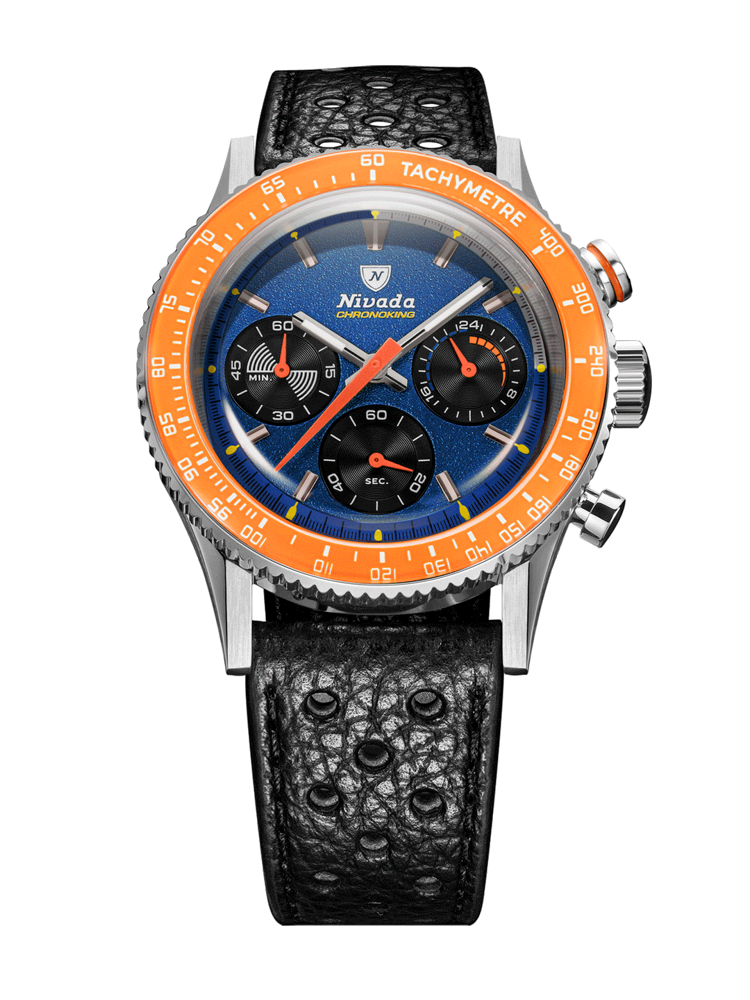 Nivada Grenchen Chronoking Mecaquartz Racing Blue 38mm Leather Strap