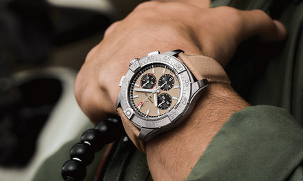 a close up shot of a Breitling Avenger on a wrist