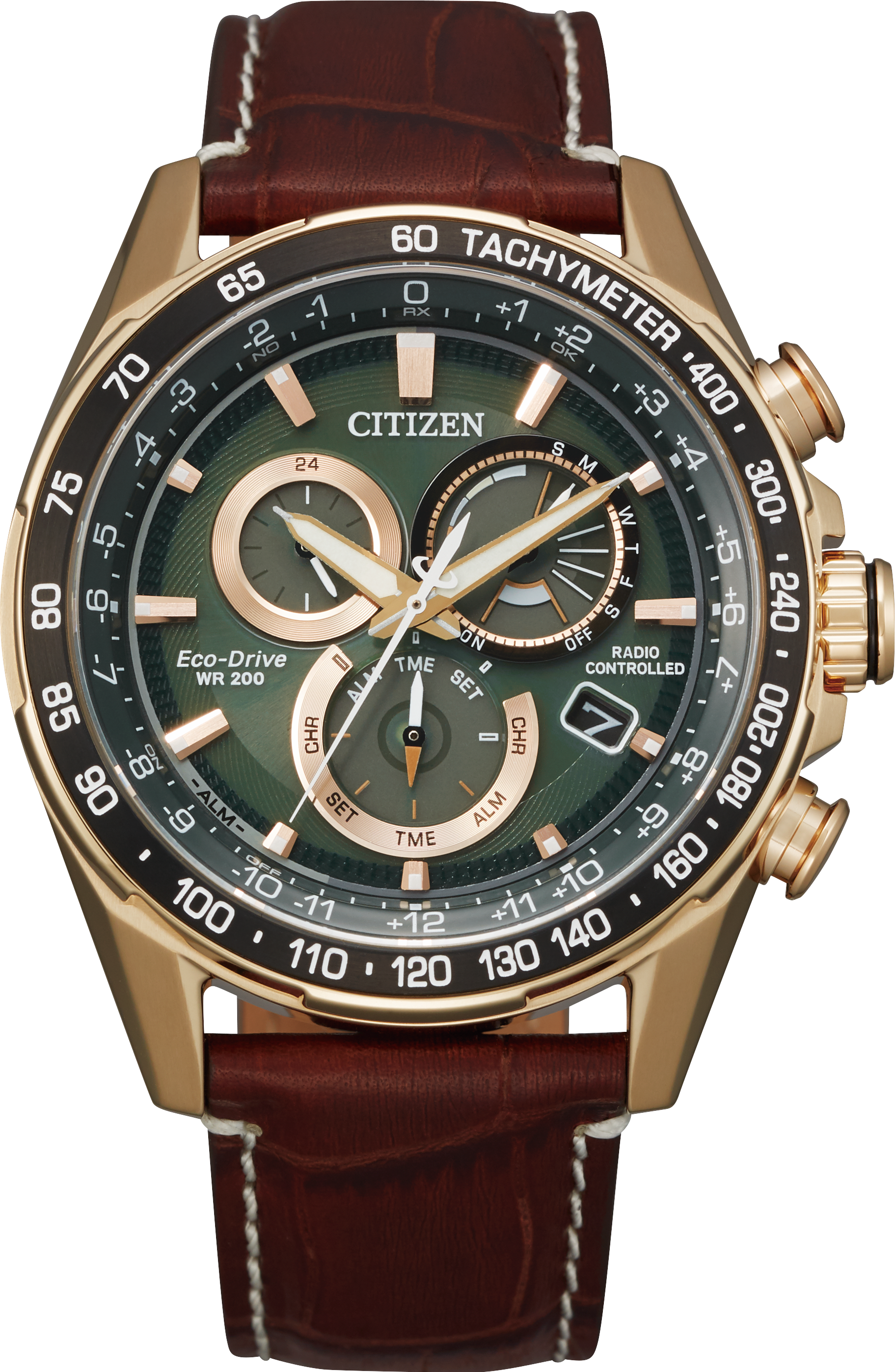 Citizen PCAT 43mm 14K Rose Gold Plated Steel Leather Green Dial Citizen PCAT 43mm 14K Rose Gold Plated Steel Leather Green Dial