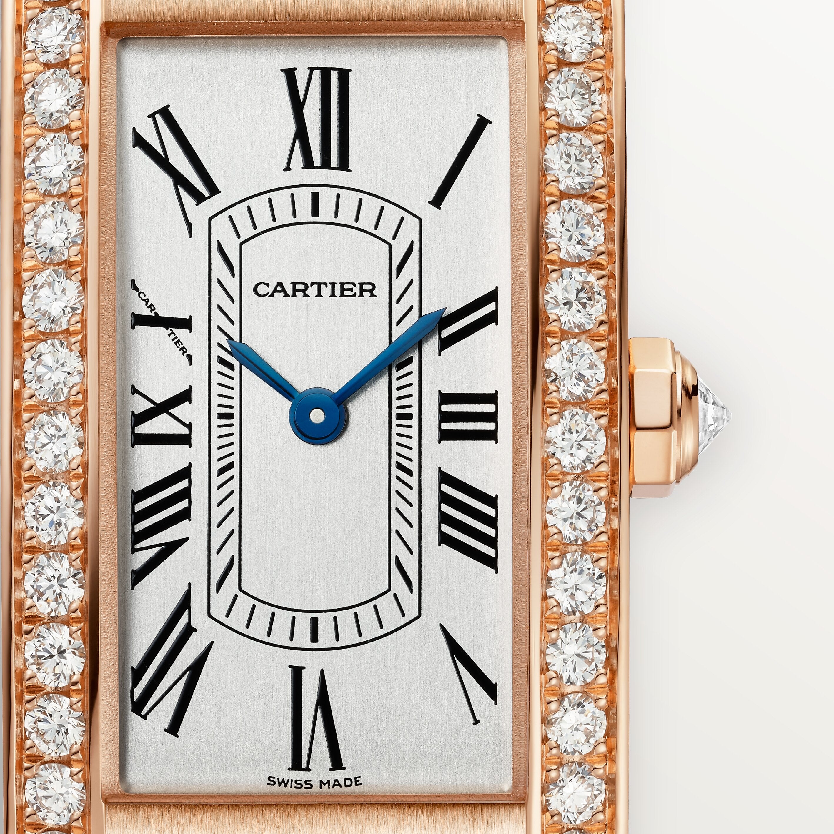 Tank Américaine Small Model | Quartz Movement, Rose Gold, Diamonds, Leather