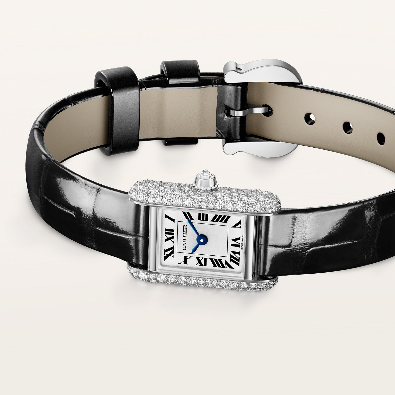 Tank Louis | 16.5mm, 18K White Gold Case, Alligator Leather Strap