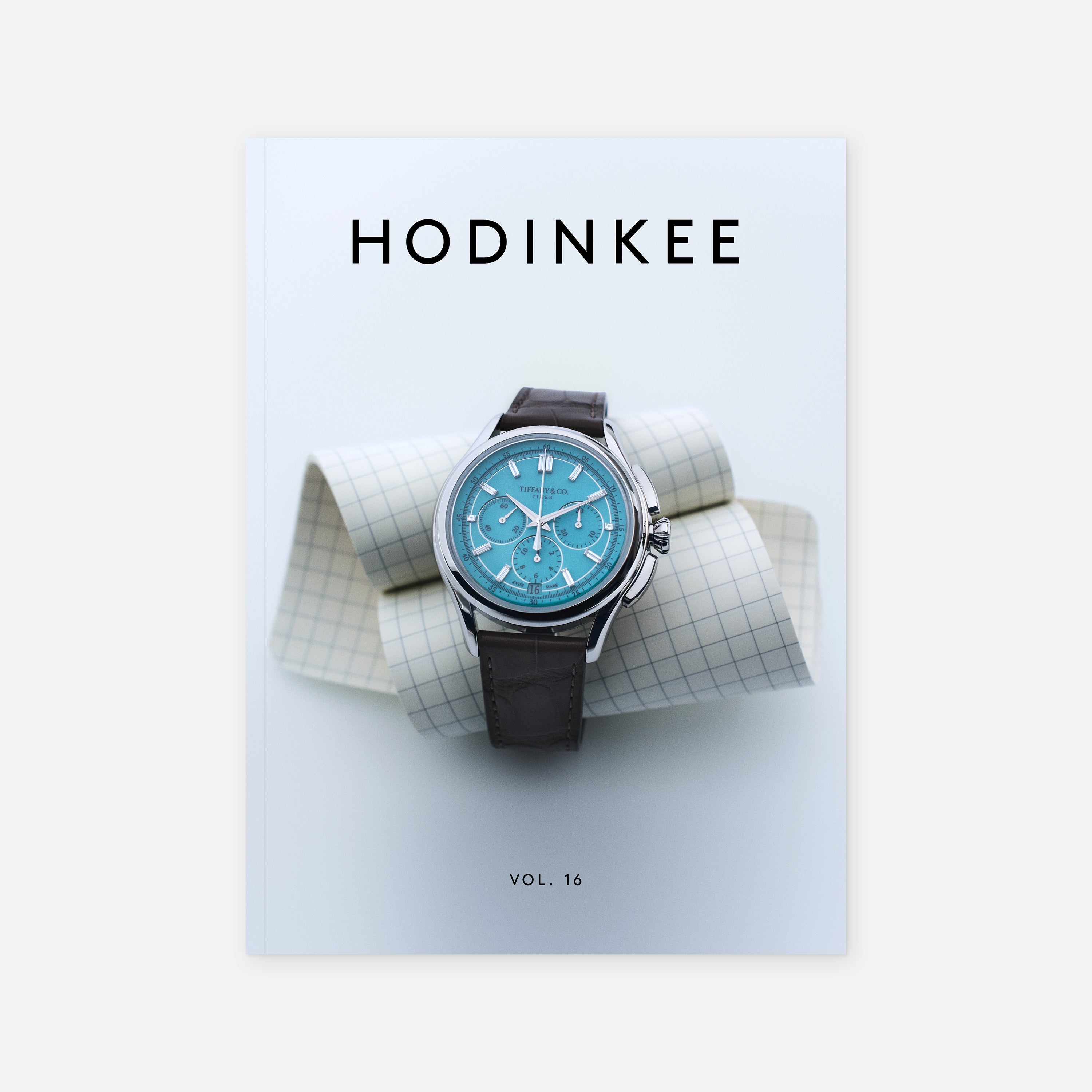 Hodinkee magazine cover with a watch on a light background