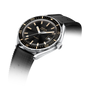 Doxa watch with black dial and strap on a white background