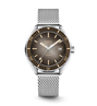 Silver watch with gray dial on a white background