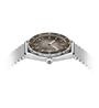 Silver watch with a gray dial on a white background