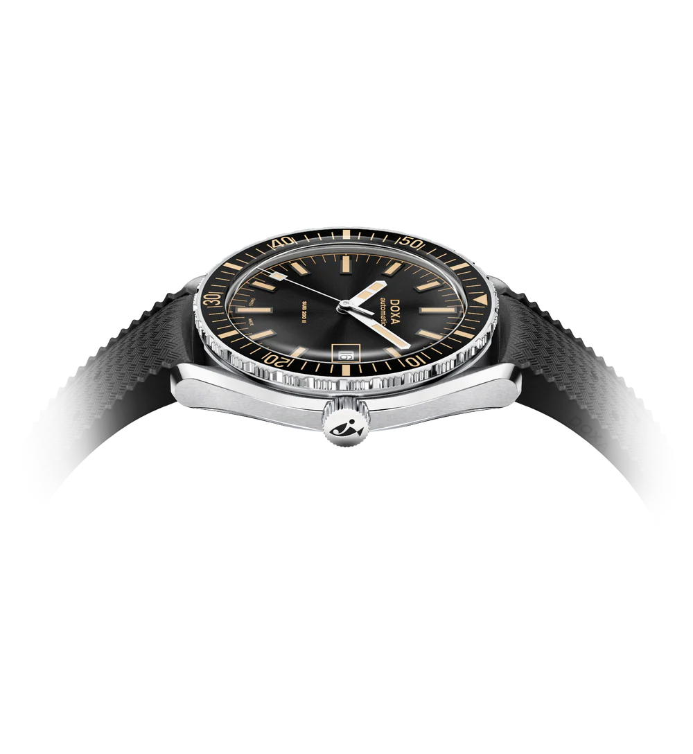 Black watch with silver bezel on a white background