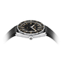 Black watch with silver bezel on a white background