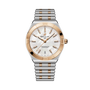 Breitling Chronomat Automatic 36 watch with two-tone stainless steel and rose gold case, white dial, and matching bracelet.