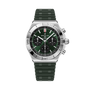 Breitling Chronomat B01 42 with stainless steel case, dark green dial, chronograph subdials, and matching green rubber strap.