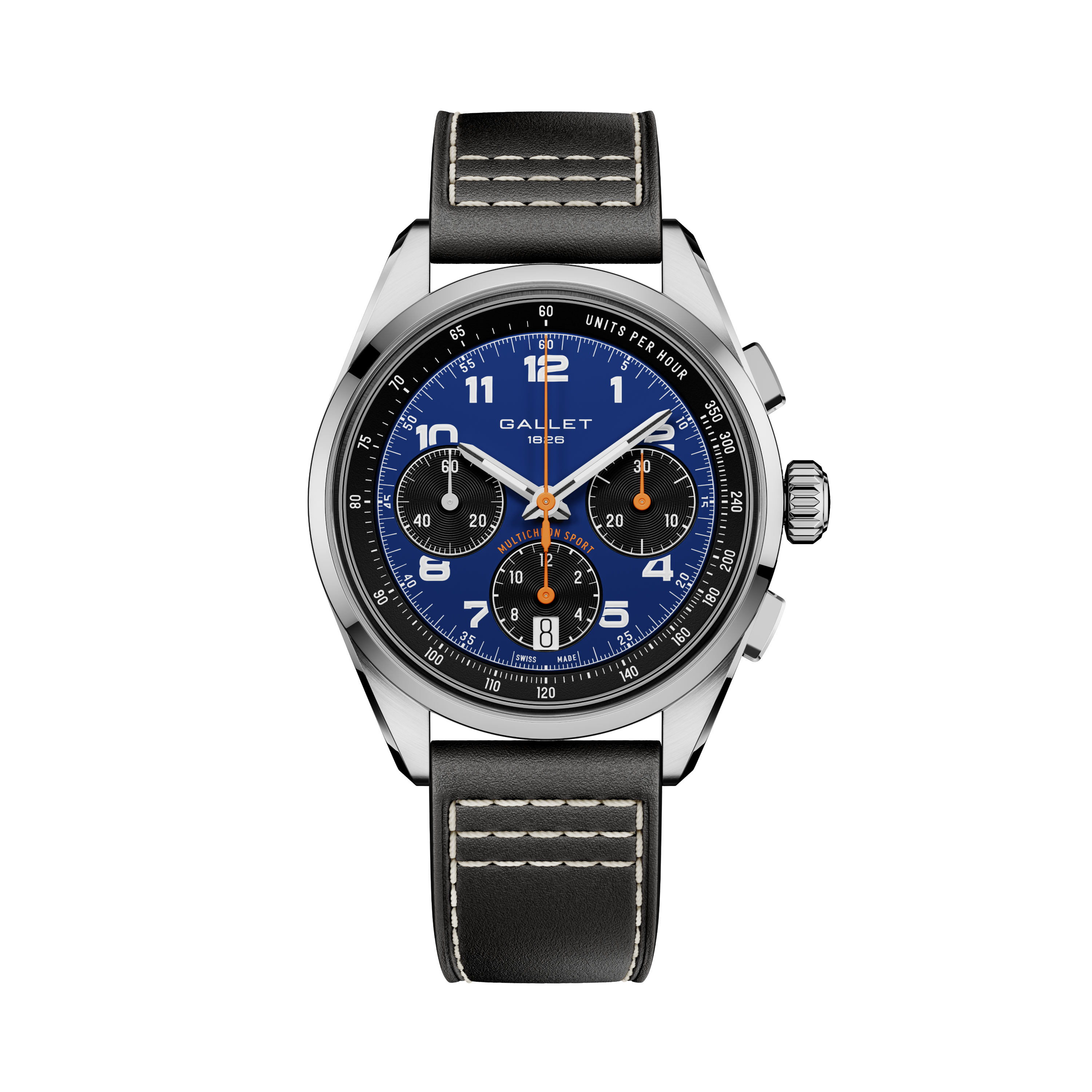Multichron Sport | 41mm, Steel Case, Black Leather Strap
