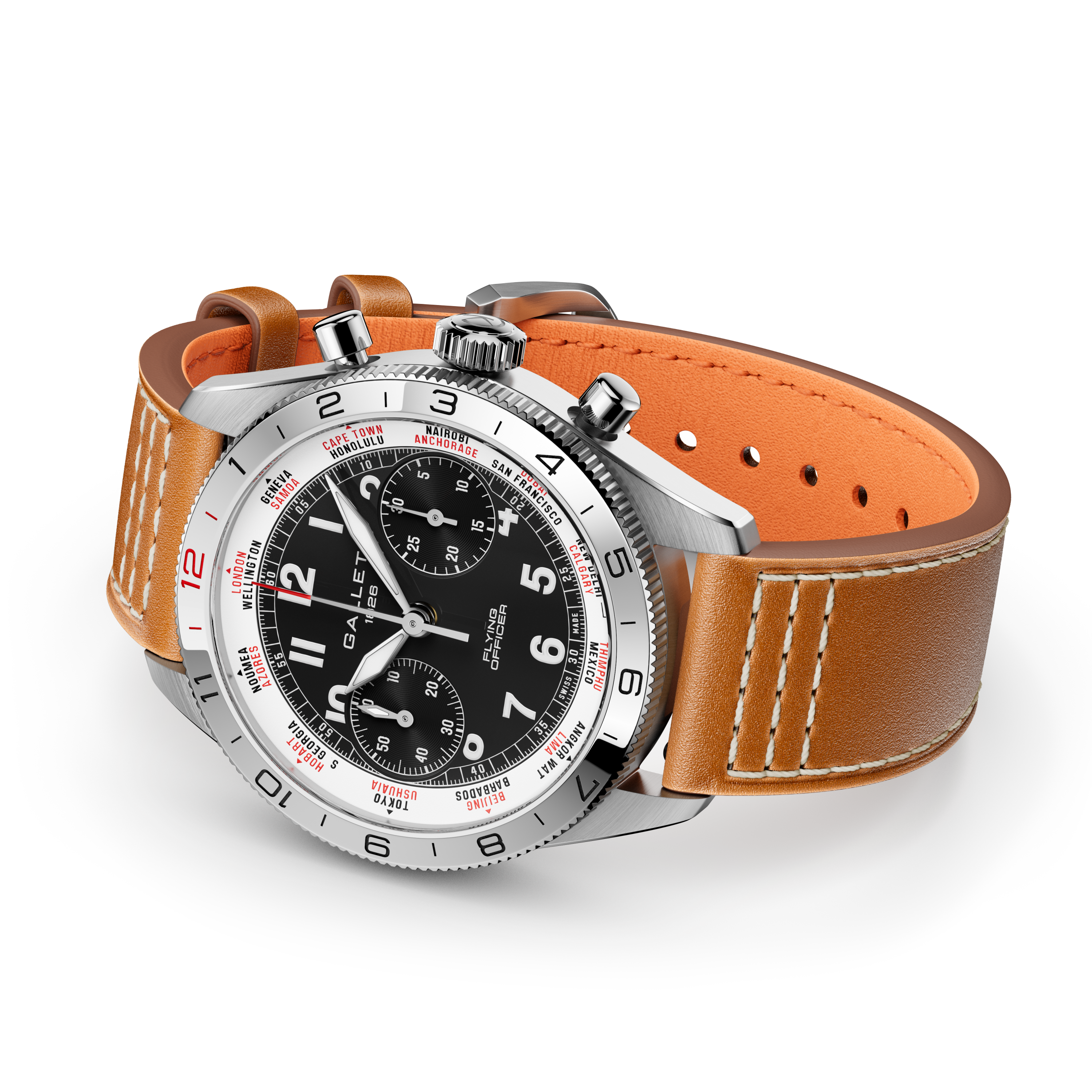 Flying Officer | 40mm, Steel Case, Brown Leather Strap