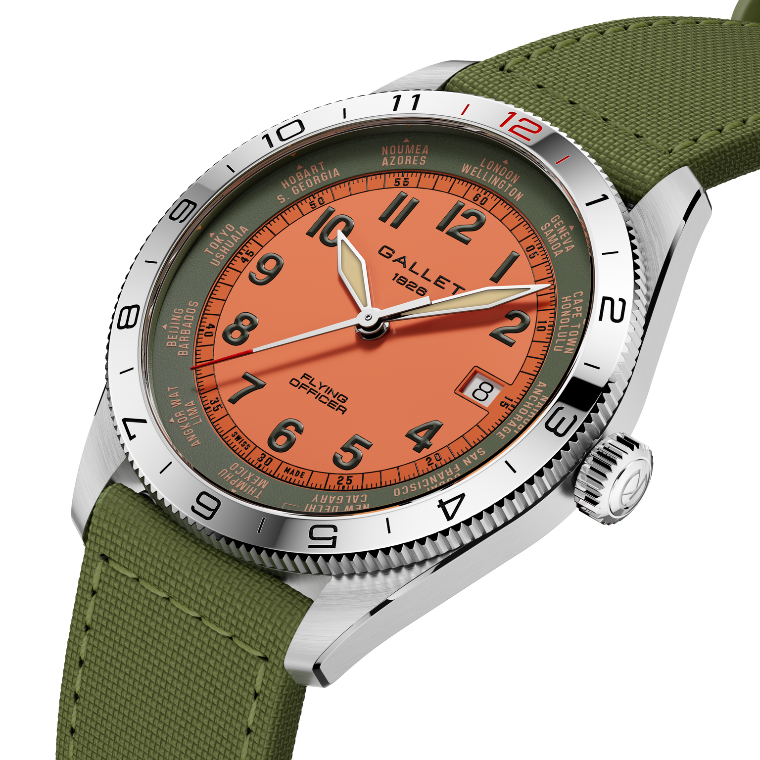 Flying Officer | 40mm, Steel Case, Green Fabric Strap