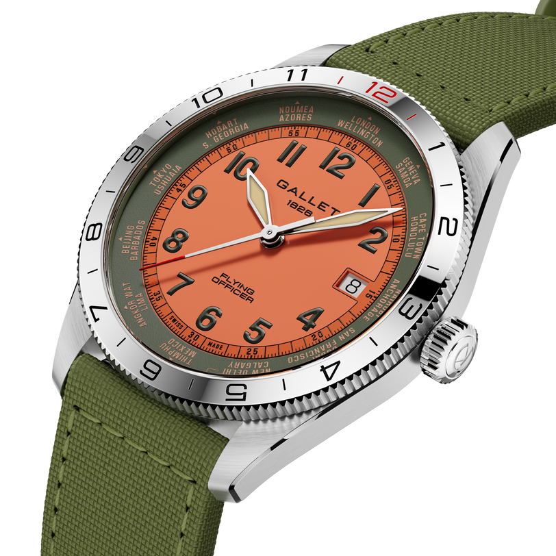 Flying Officer | 40mm, Steel Case, Green Fabric Strap