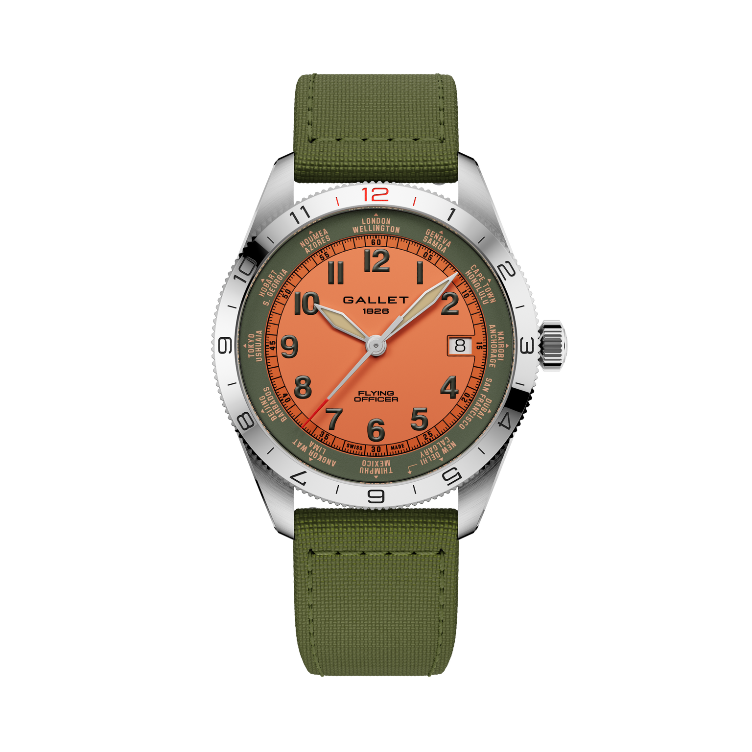 Flying Officer | 40mm, Steel Case, Green Fabric Strap