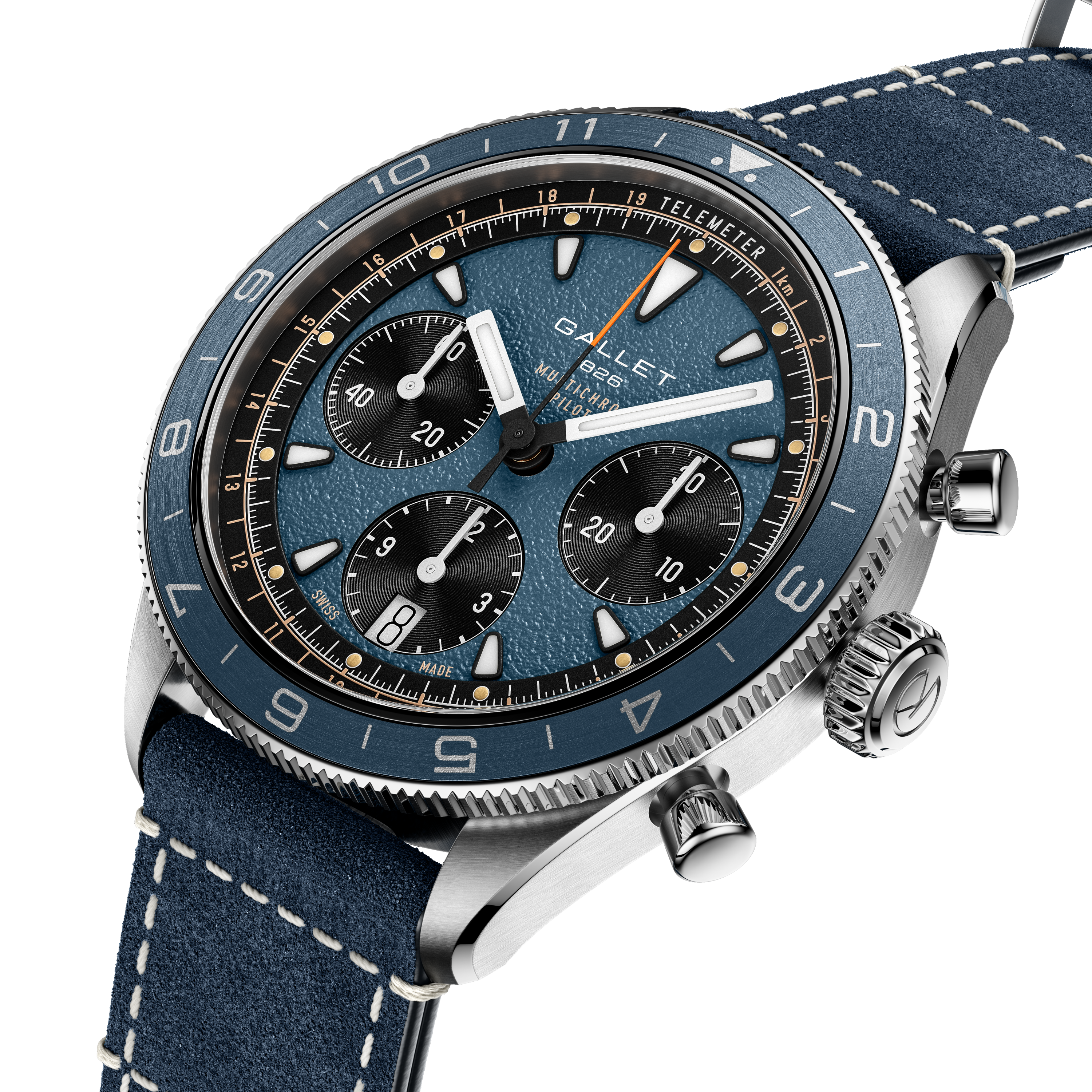 Multichron Pilot | 42mm, Steel Case, Blue Leather Field Strap