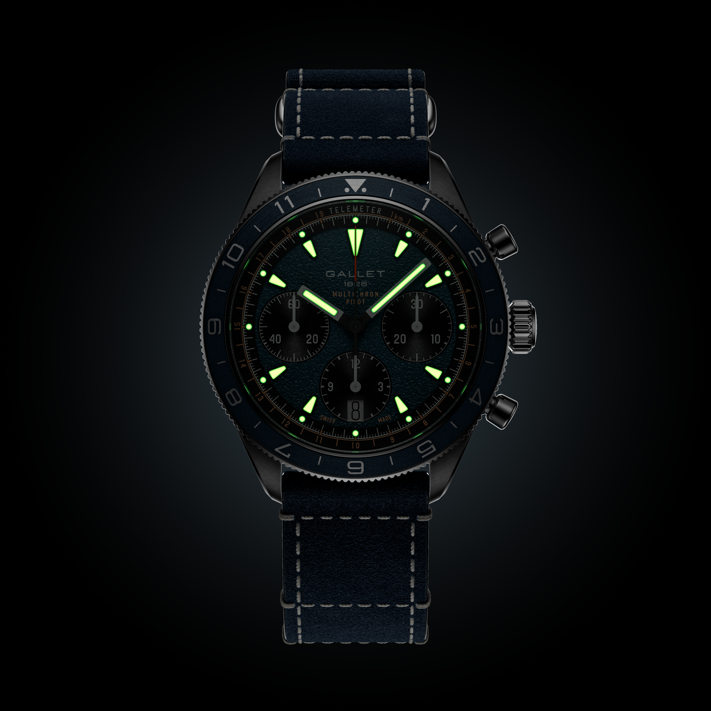 Multichron Pilot | 42mm, Steel Case, Blue Leather Field Strap