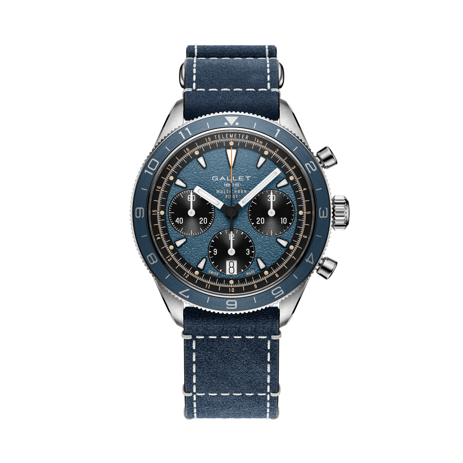 Multichron Pilot | 42mm, Steel Case, Blue Leather Field Strap