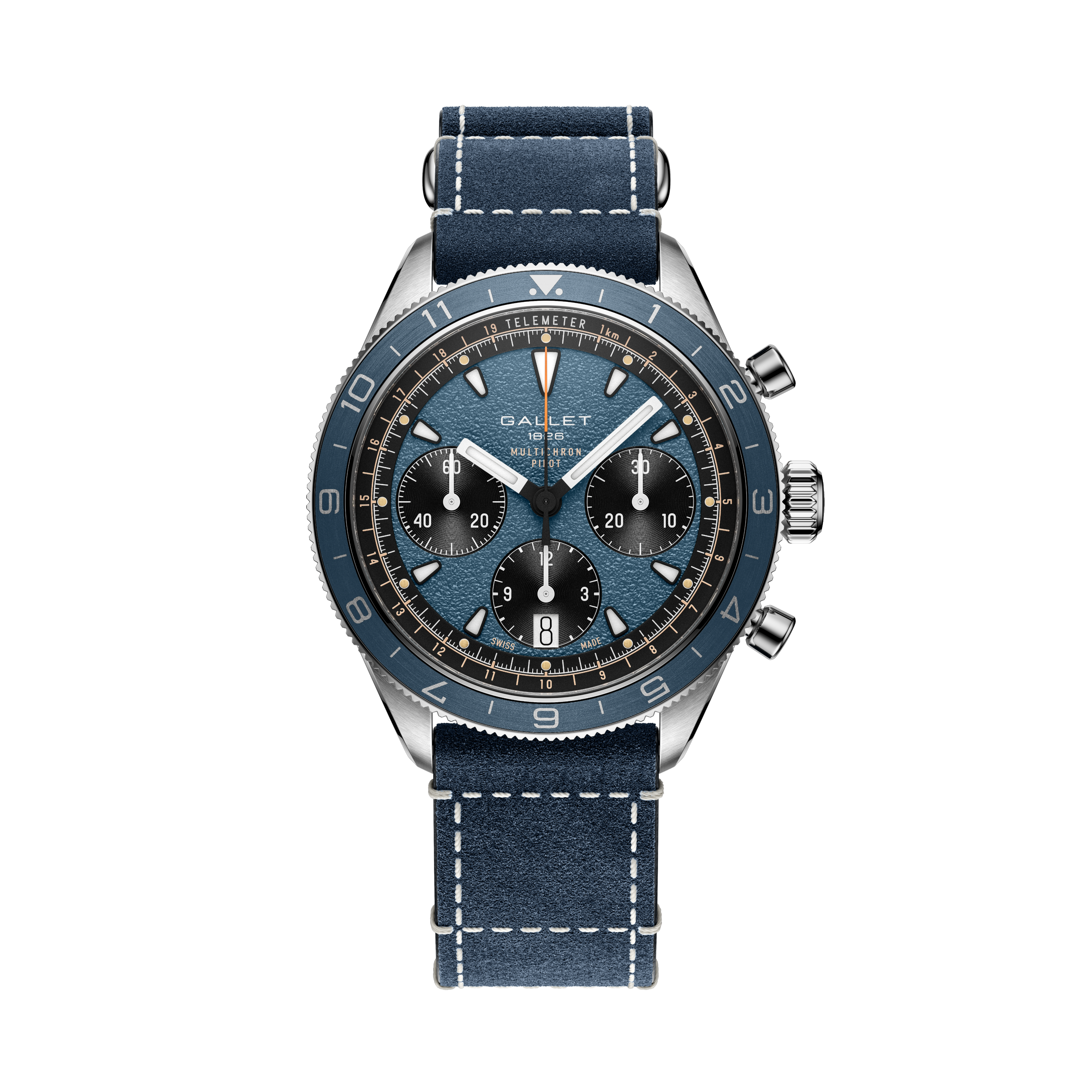 Multichron Pilot | 42mm, Steel Case, Blue Leather Field Strap